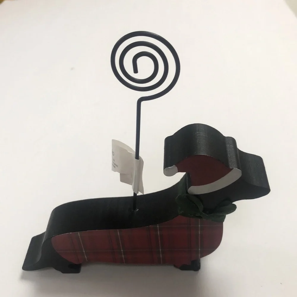 Wood Black Dachshund Dog Santa Hat Red Plaid Sweater Clip Photo Holder N…‎